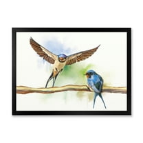 Designart 'Two Barn Swallows Birds On Branch' Farmhouse Framed Art Print