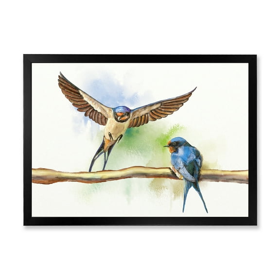Designart 'Two Barn Swallows Birds On Branch' Farmhouse Framed Art Print