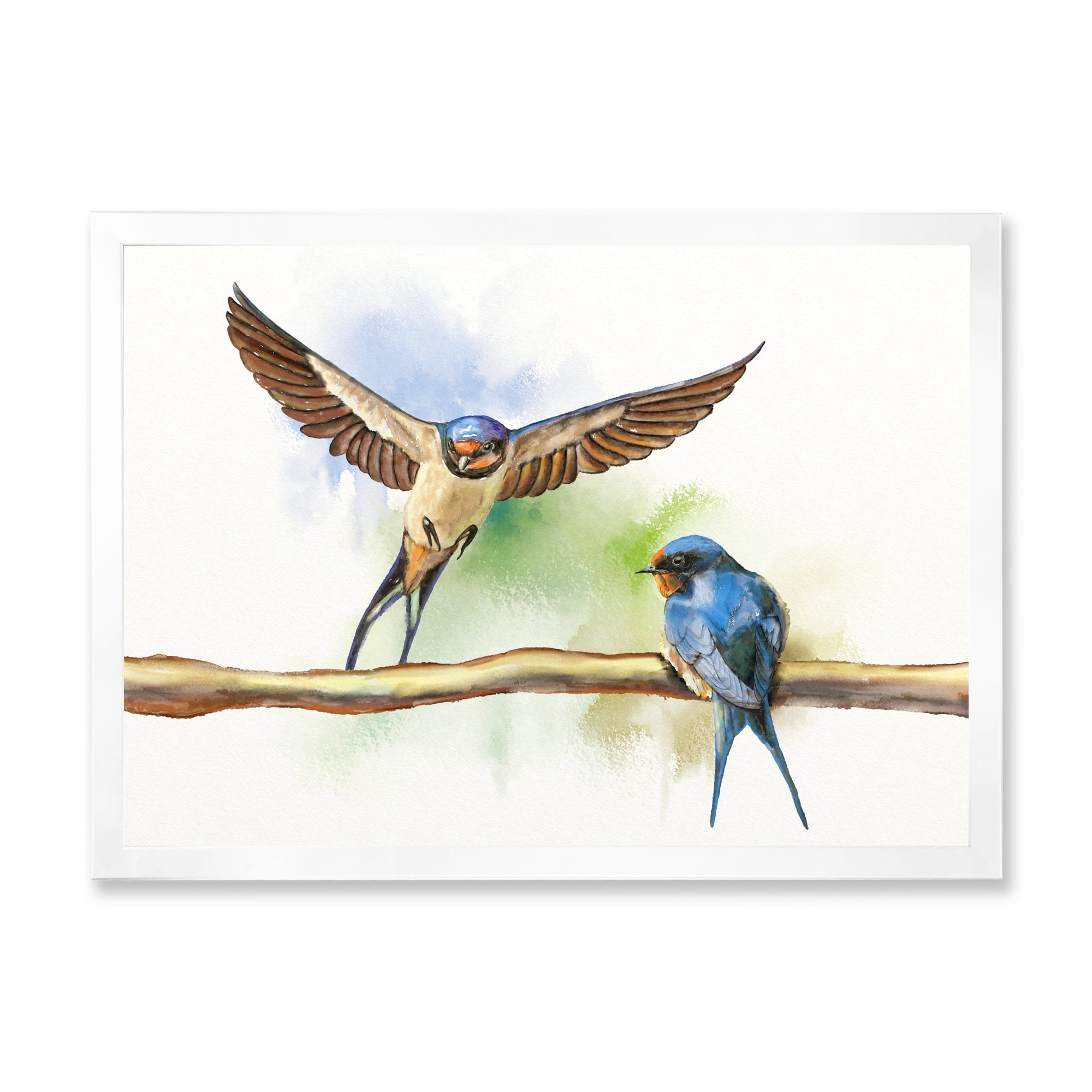 Designart 'Two Barn Swallows Birds On Branch' Farmhouse Framed Art Print