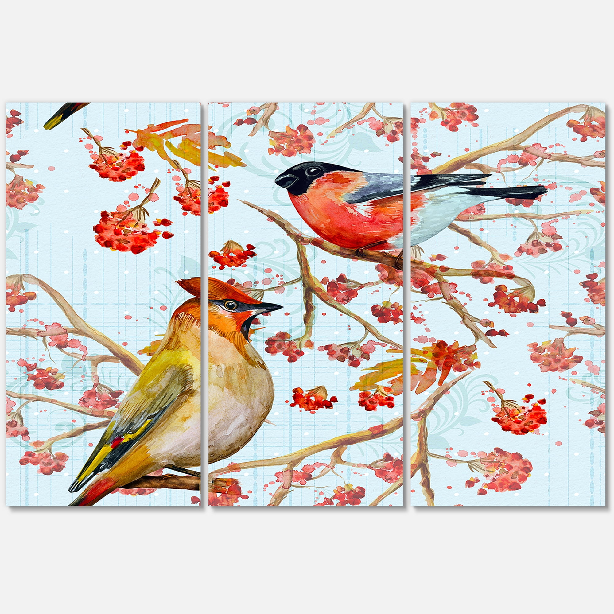 Designart ' Two Birds Sitting On Branches During Autumn ' Traditional Canvas Wall Art Print