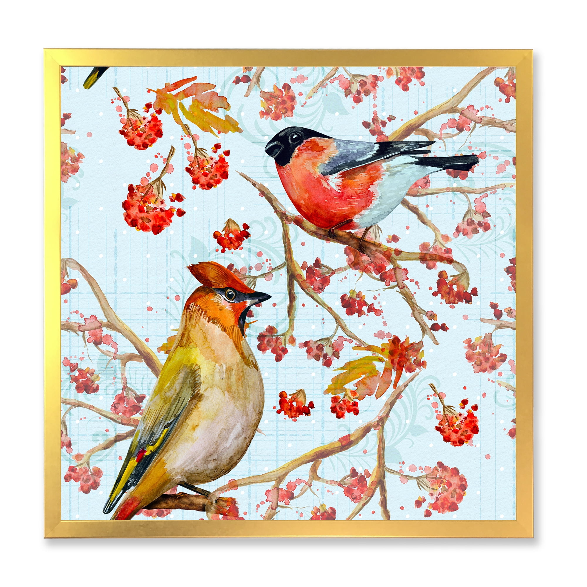 Designart 'Two Birds Sitting On Branches During Autumn' Traditional Framed Art Print