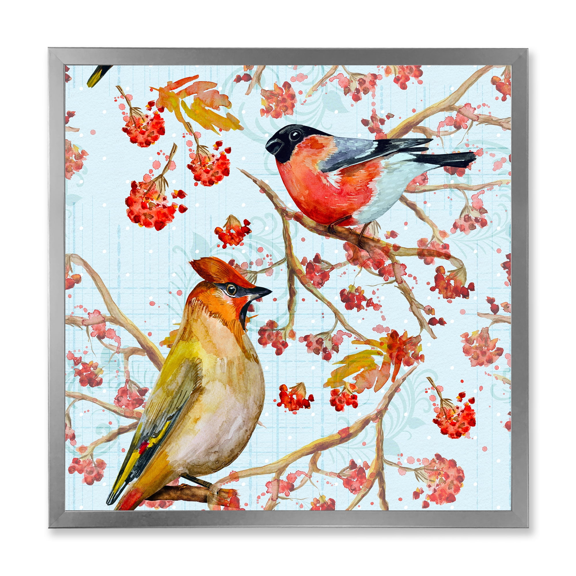 Designart 'Two Birds Sitting On Branches During Autumn' Traditional Framed Art Print