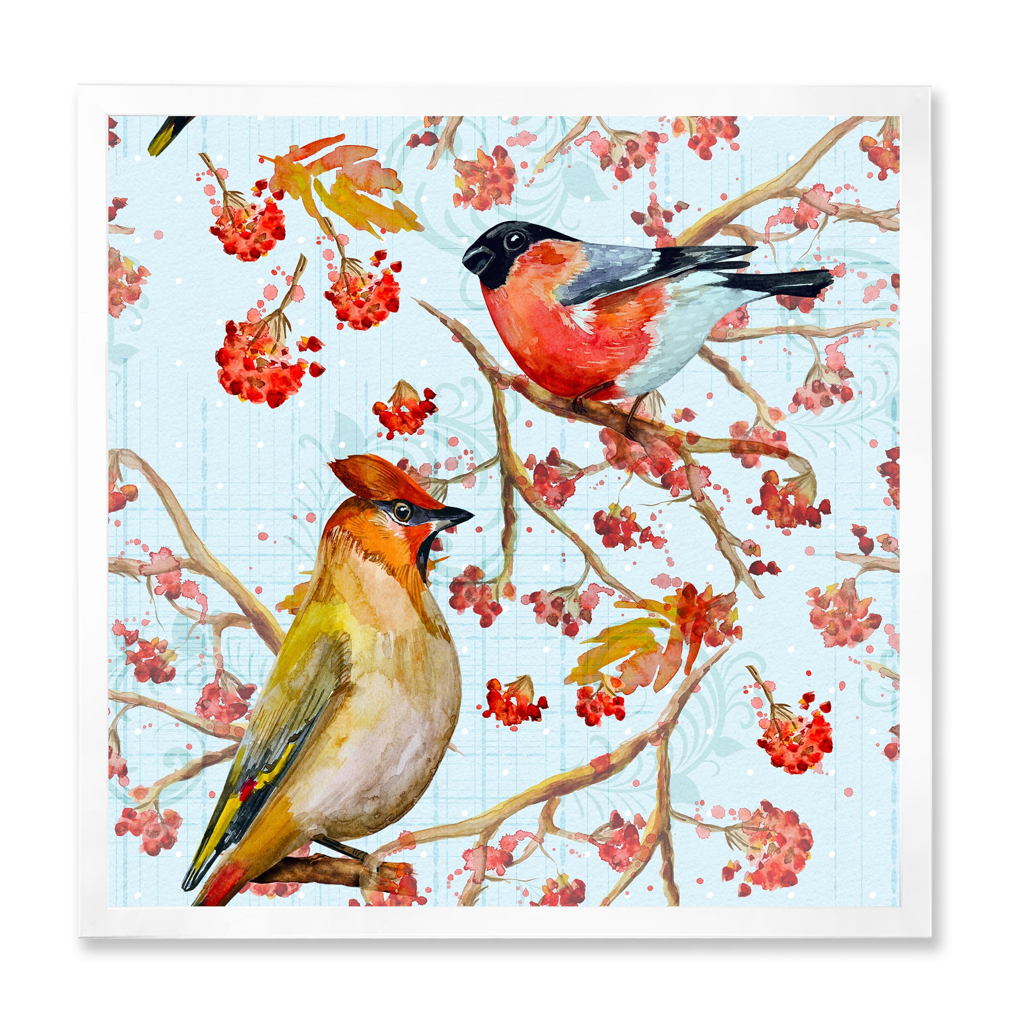 Designart 'Two Birds Sitting On Branches During Autumn' Traditional Framed Art Print