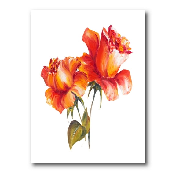 Designart ' Two Blossoming Red Roses On White ' Traditional Canvas Wall Art Print