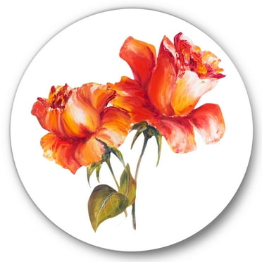 Designart 'Two Blossoming Red Roses On White' Traditional Circle Metal Wall Art 36x36 - Disc of 36