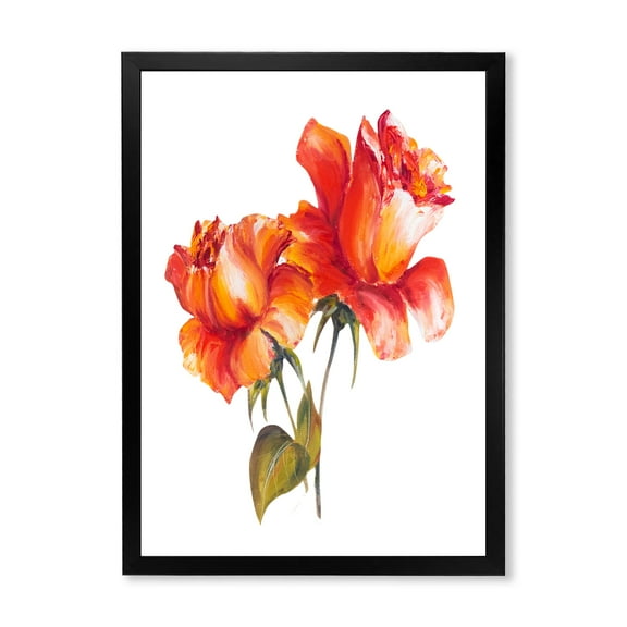Designart 'Two Blossoming Red Roses On White' Traditional Framed Art Print