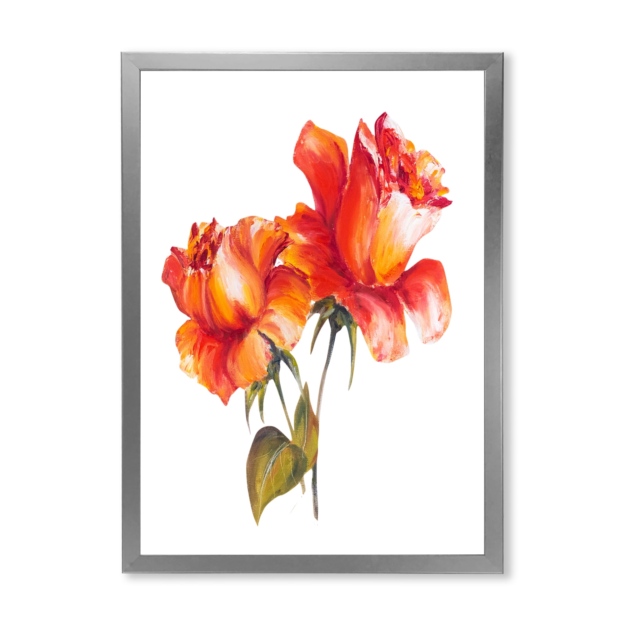 Designart 'Two Blossoming Red Roses On White' Traditional Framed Art Print