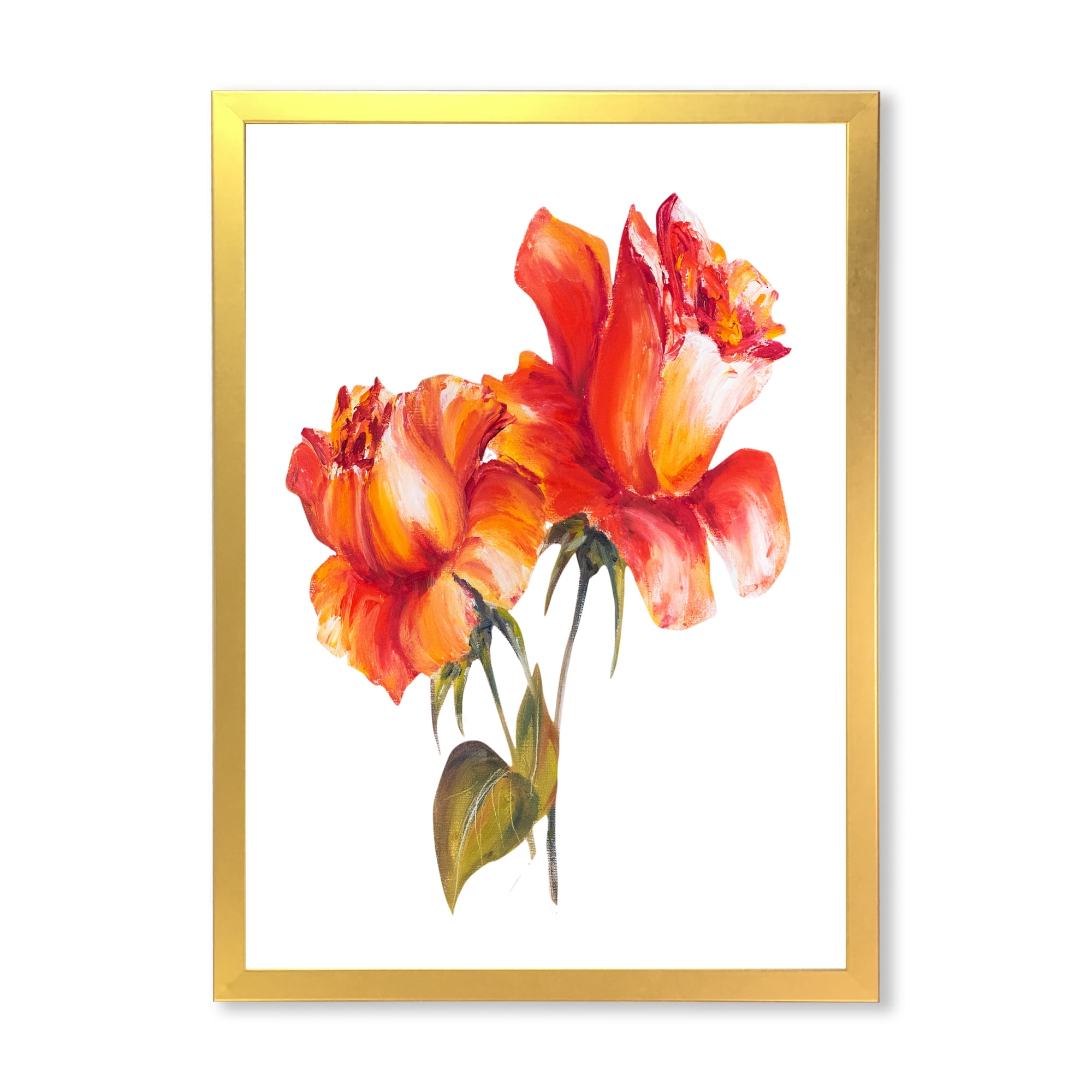 Designart 'Two Blossoming Red Roses On White' Traditional Framed Art Print