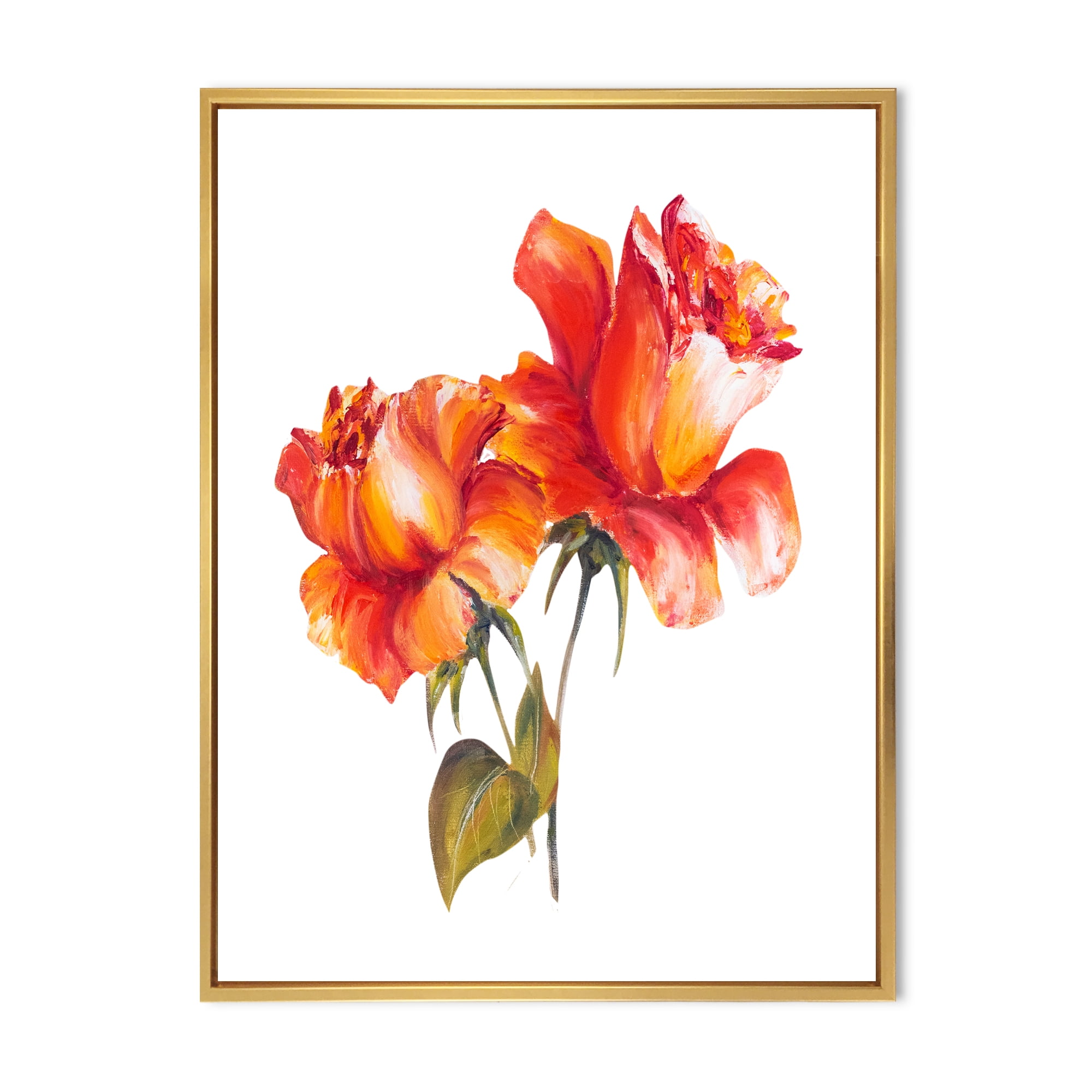 Designart 'Two Blossoming Red Roses On White' Traditional Framed Canvas Wall Art Print