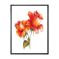 Designart 'Two Blossoming Red Roses On White' Traditional Framed Canvas Wall Art Print