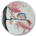 thumbnail image 1 of Designart 'Two Blue Kingfisher Birds Sitting On A Flowering Branch' Traditional Circle Metal Wall Art 11x11 - Disc of 11, 1 of 5