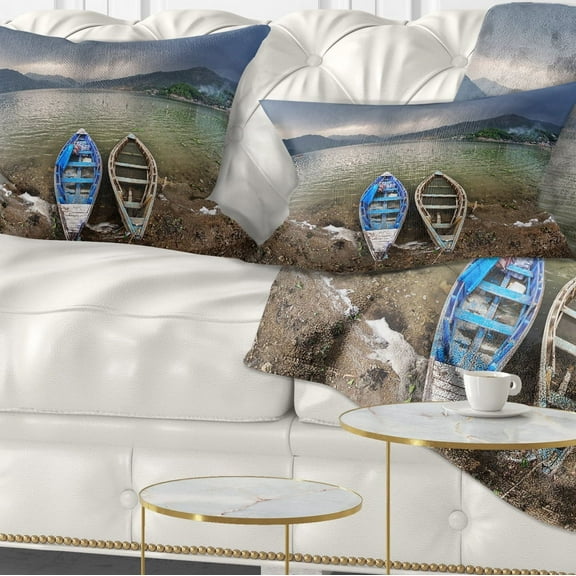 Designart Two Boats near Pokhara Lake - Boat Throw Pillow - 12x20