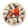 thumbnail image 1 of Designart 'Two Bullfinches On A Hawthorn Branch with Snowfall In Winter' Traditional Wood Wall Clock, 1 of 5