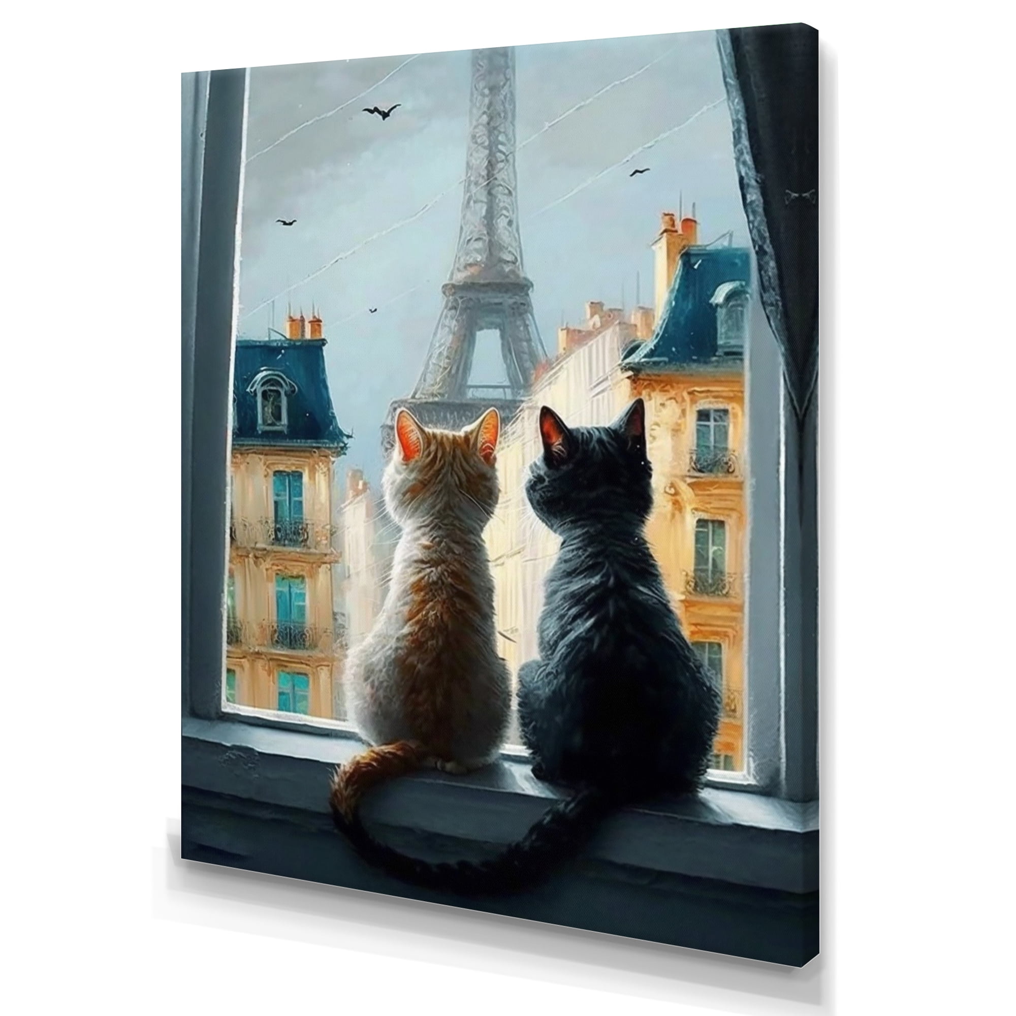 Designart Two Cats In Paris II Canvas Wall Art