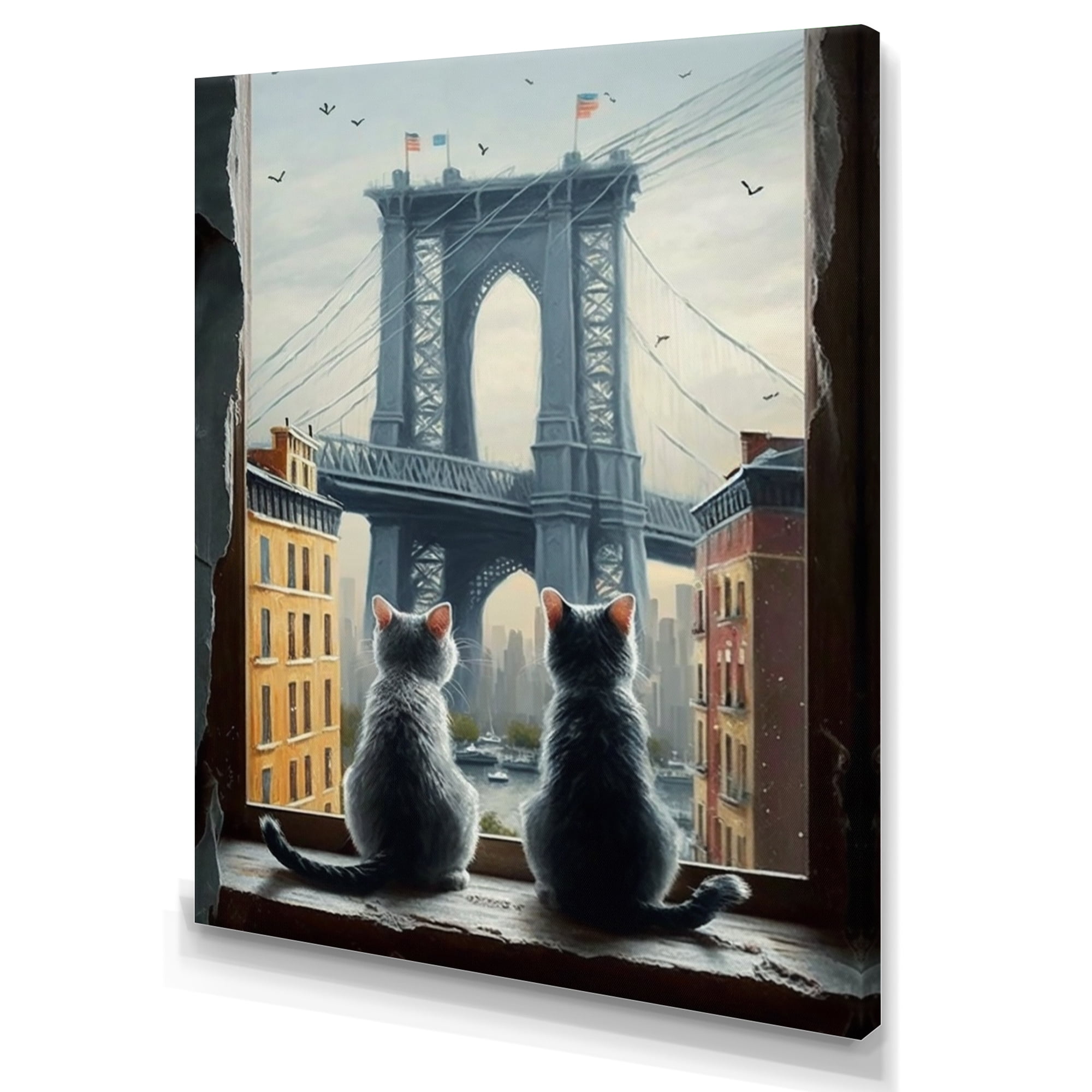 Designart Two Cats In The City II Canvas Wall Art