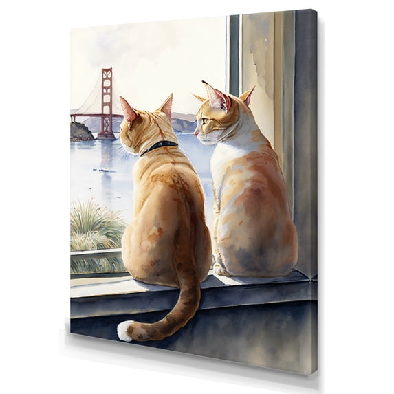 Designart Two Cats Sitting By The Coast II Canvas Wall Art