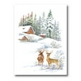 thumbnail image 1 of Designart ' Two Deers With Winter Cottage ' Farmhouse Canvas Wall Art Print, 1 of 4