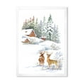 thumbnail image 1 of Designart 'Two Deers With Winter Cottage' Farmhouse Framed Art Print, 1 of 1