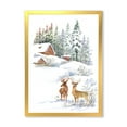 thumbnail image 1 of Designart 'Two Deers With Winter Cottage' Farmhouse Framed Art Print, 1 of 1