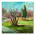 thumbnail image 1 of Designart ' Two Distant Trees In A Vibrant Green Landscape ' Traditional Canvas Wall Art Print, 1 of 4