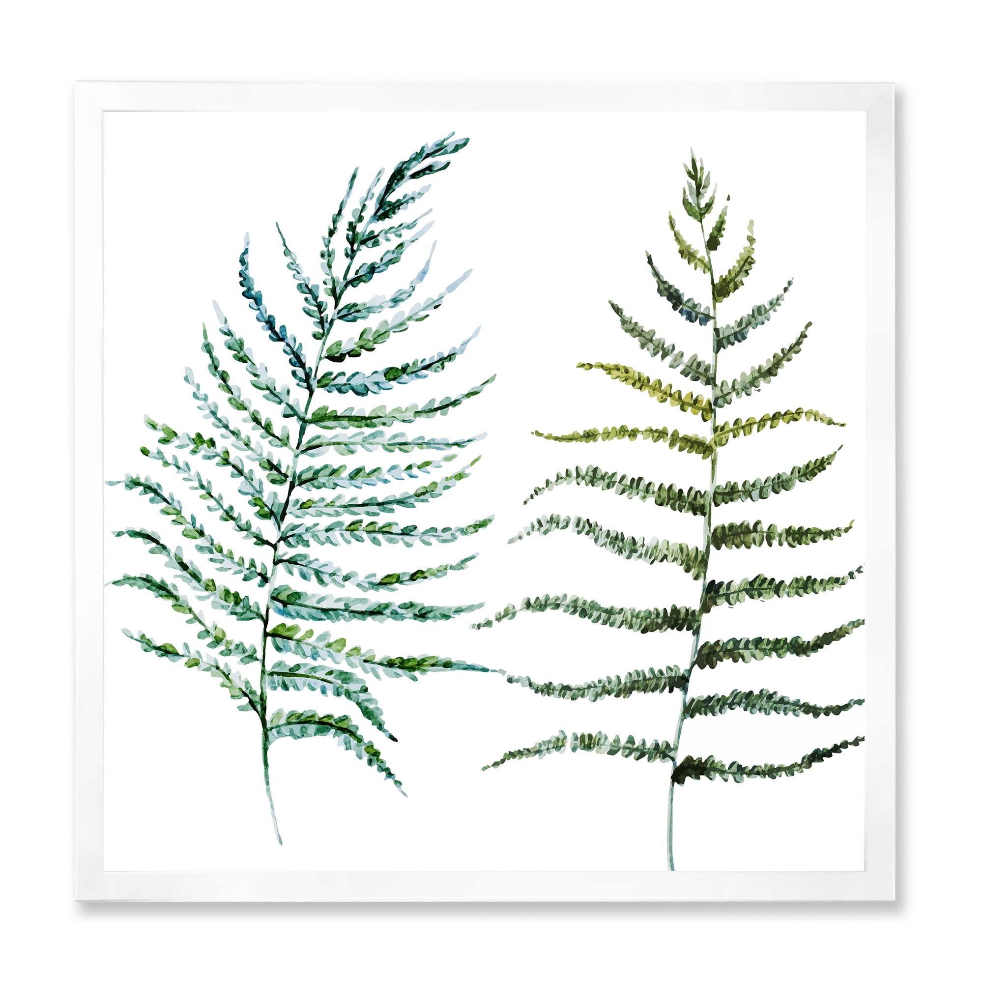 Designart 'Two Fern Leaves On White' Farmhouse Framed Art Print