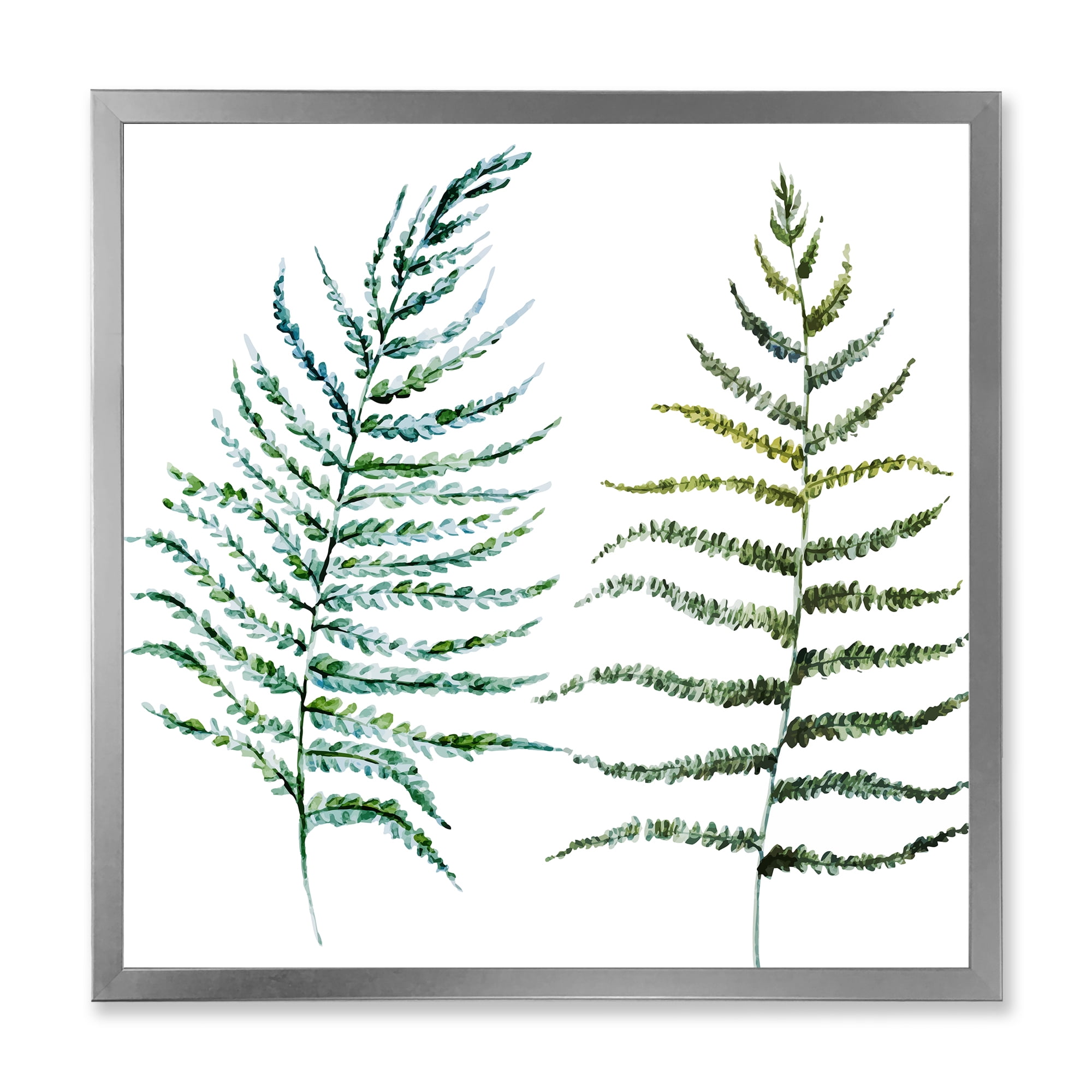 Designart 'Two Fern Leaves On White' Farmhouse Framed Art Print