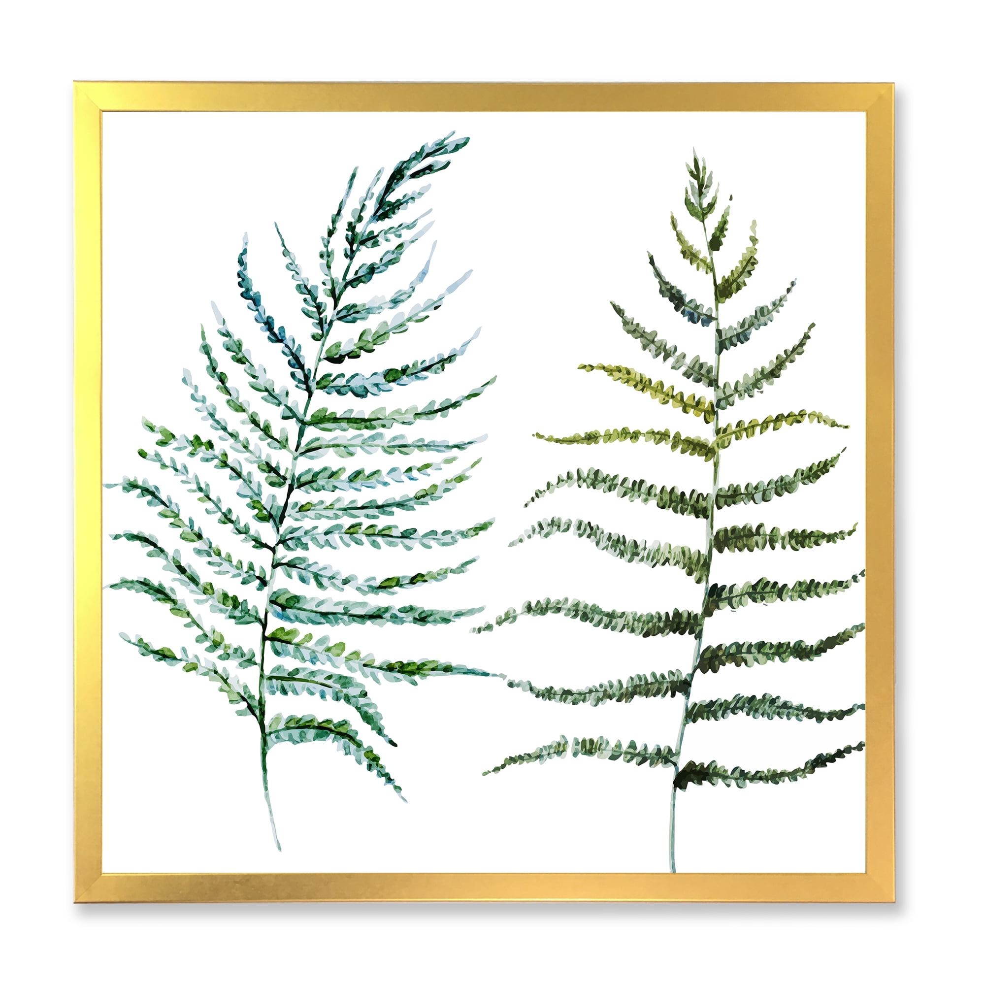Designart 'Two Fern Leaves On White' Farmhouse Framed Art Print