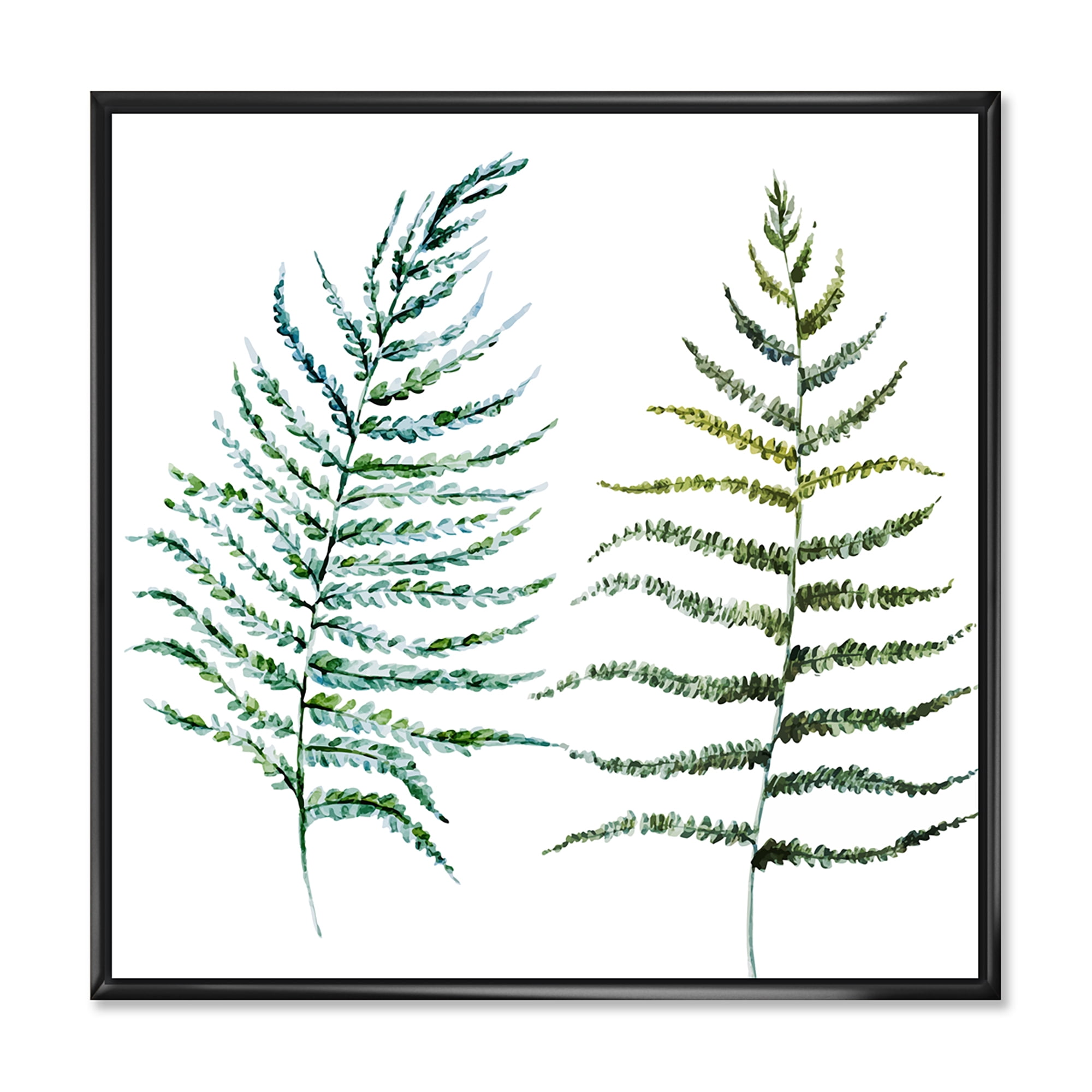 Designart 'Two Fern Leaves On White' Farmhouse Framed Canvas Wall Art Print