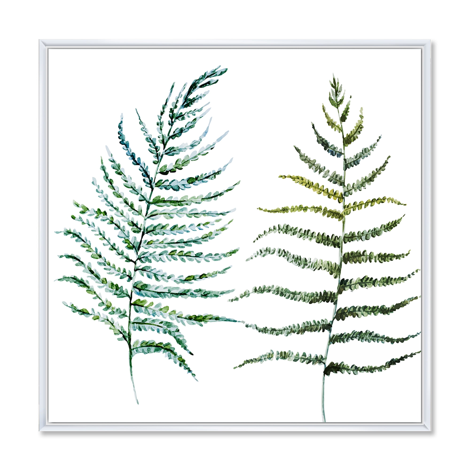Designart 'Two Fern Leaves On White' Farmhouse Framed Canvas Wall Art Print