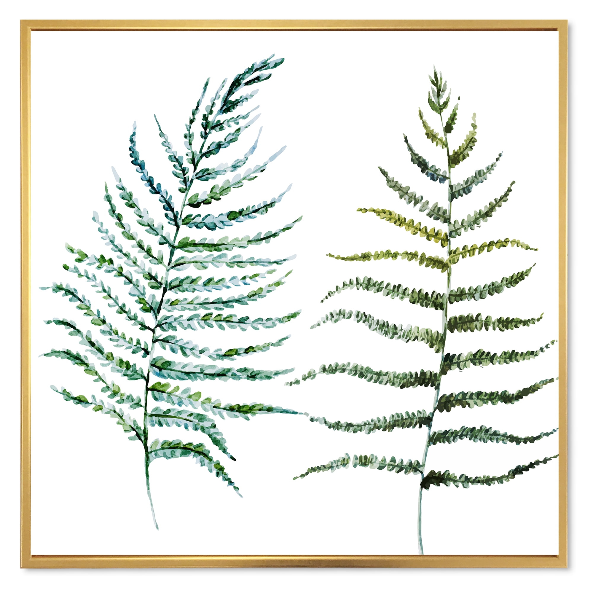 Designart 'Two Fern Leaves On White' Farmhouse Framed Canvas Wall Art Print