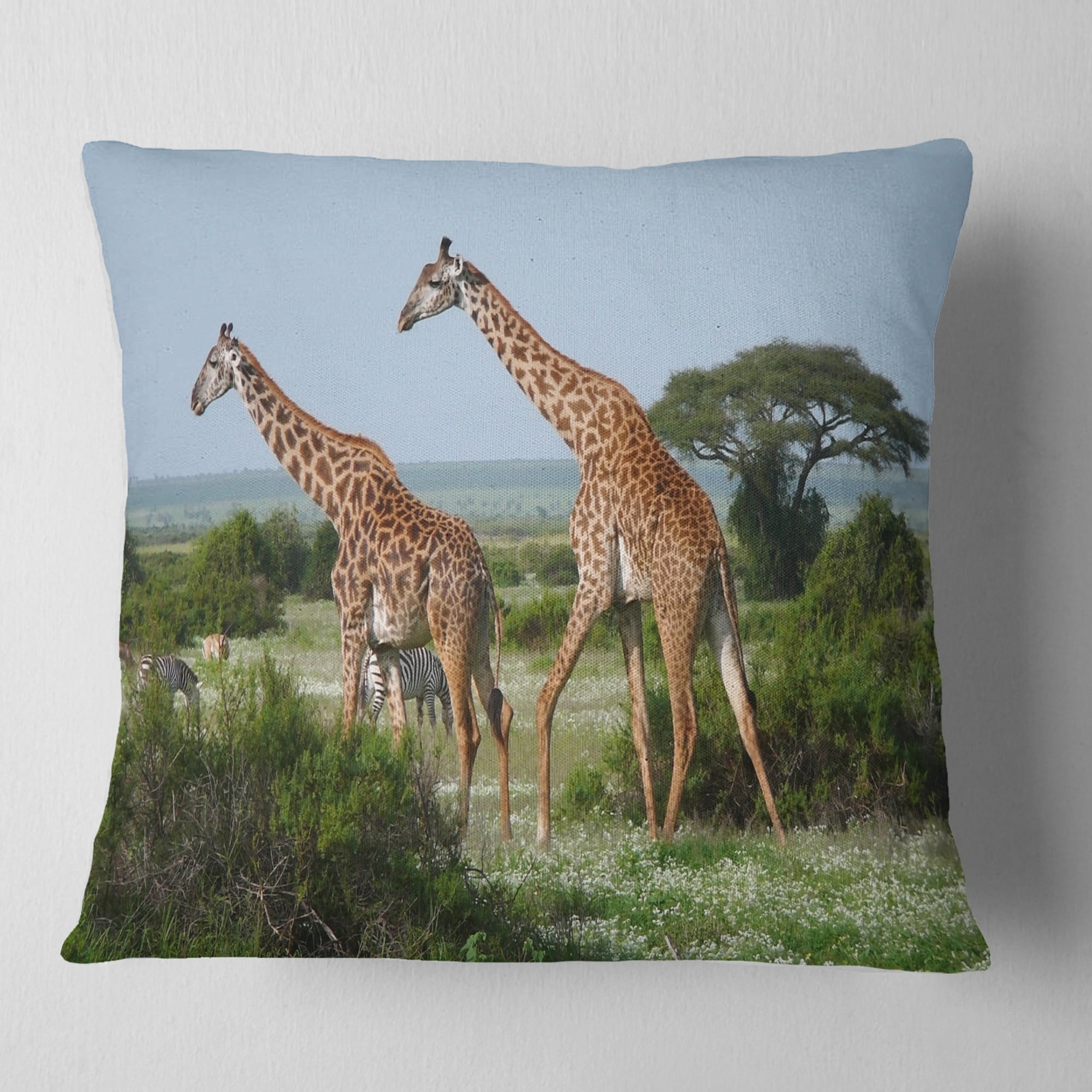 Designart Two Giraffes in African Savannah - African Throw Pillow - 16x16