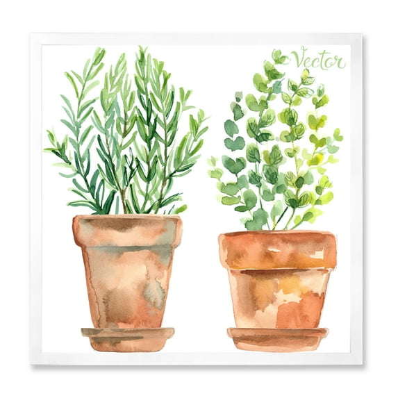 Designart 'Two Green House Plants In Orange Cly Pots' Traditional Framed Art Print