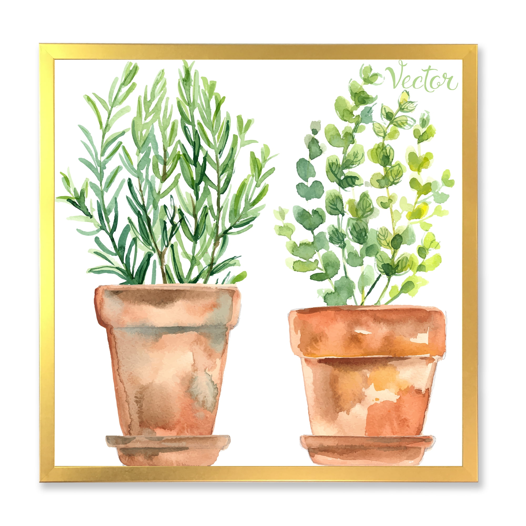 Designart 'Two Green House Plants In Orange Cly Pots' Traditional Framed Art Print