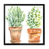 Designart 'Two Green House Plants In Orange Cly Pots' Traditional Framed Art Print