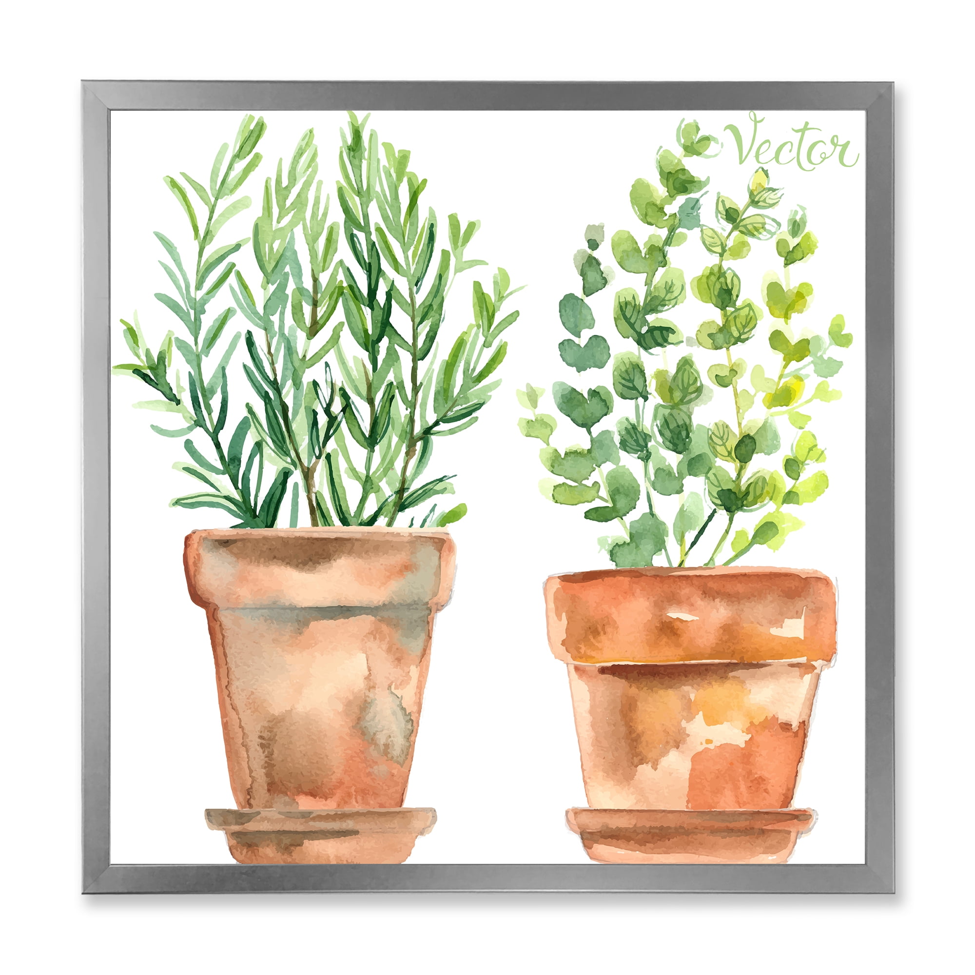Designart 'Two Green House Plants In Orange Cly Pots' Traditional Framed Art Print