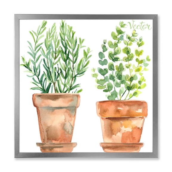 Designart 'Two Green House Plants In Orange Cly Pots' Traditional Framed Art Print