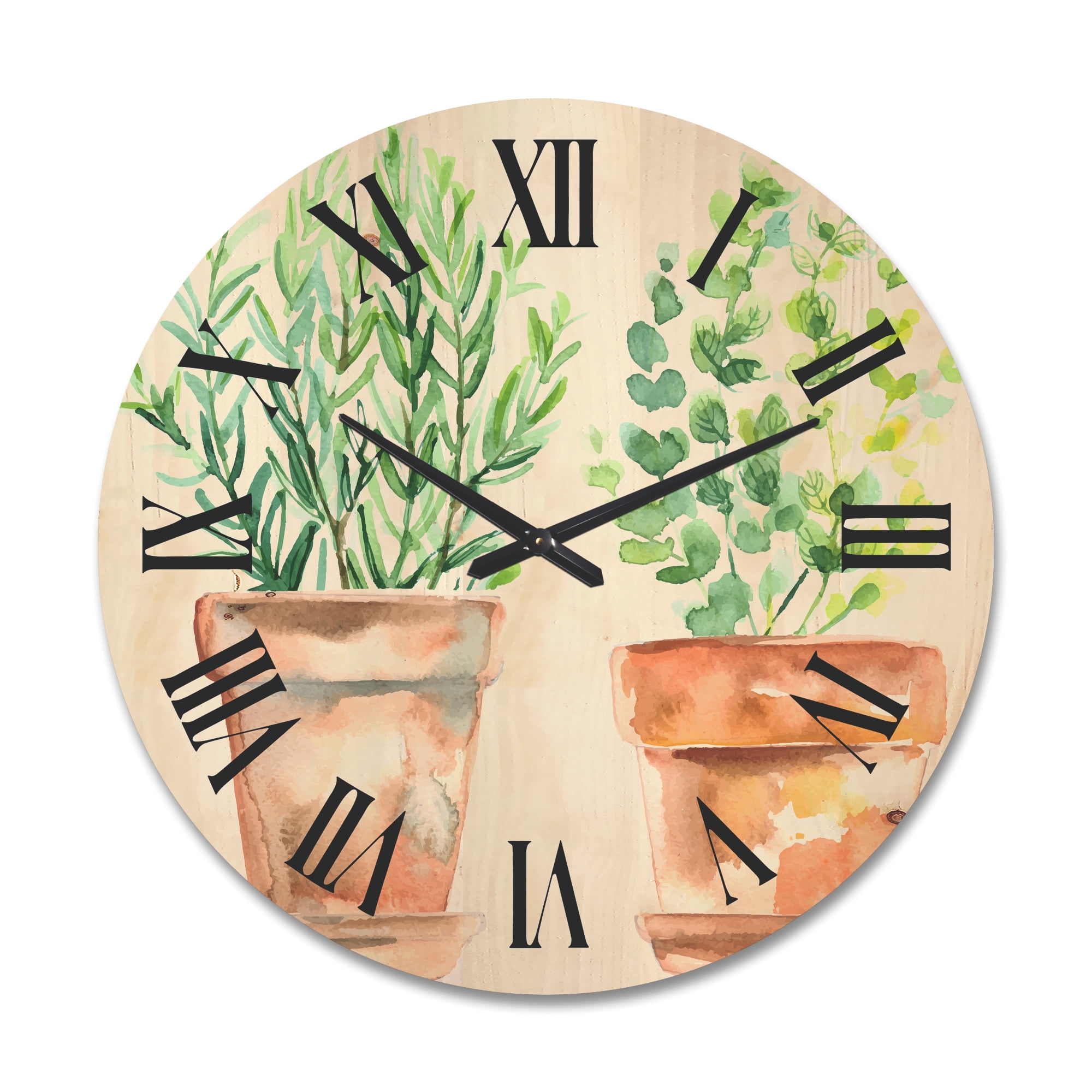Designart 'Two Green House Plants In Orange Cly Pots' Traditional Wood Wall Clock
