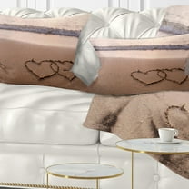 Designart Two Hearts Drawn on the Beach - Seascape Throw Pillow - 12x20
