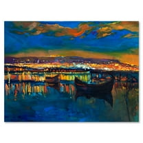 Designart ' Two Little Boats In The VIllage Harbor Ar Night ' Nautical & Coastal Canvas Wall Art Print