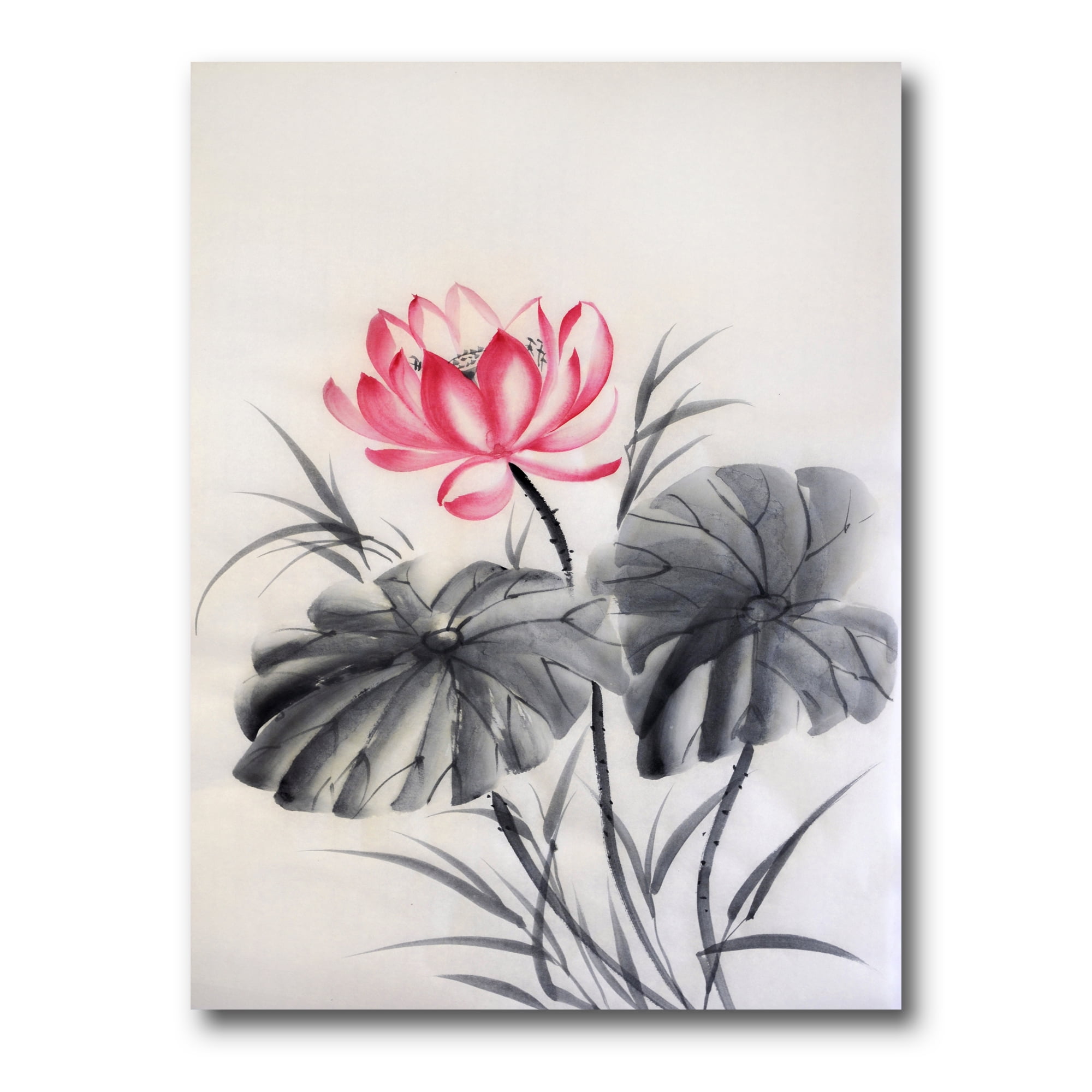Designart ' Two Monochrome Leaves With Lotus Flower ' Traditional Canvas Wall Art Print