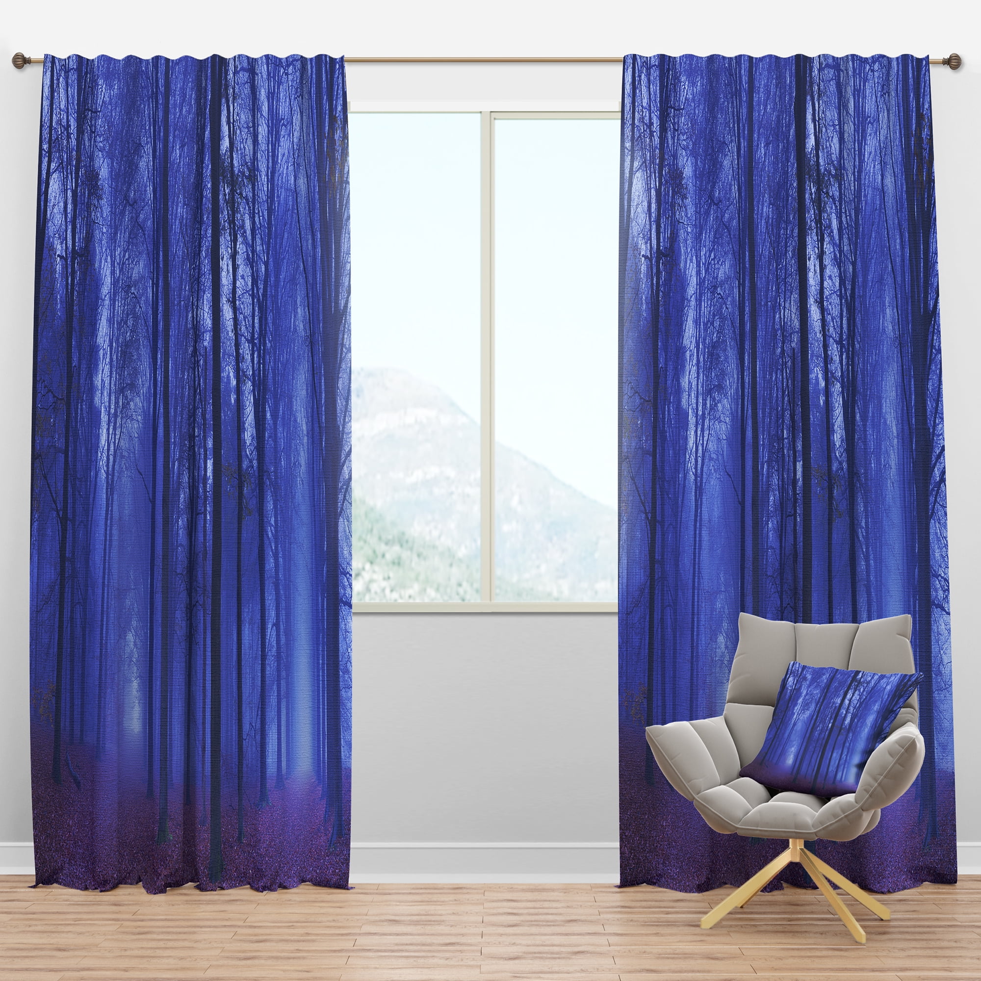 Designart 'Two Paths in Foggy Blue Forest' Landscape Blackout Curtain Panel
