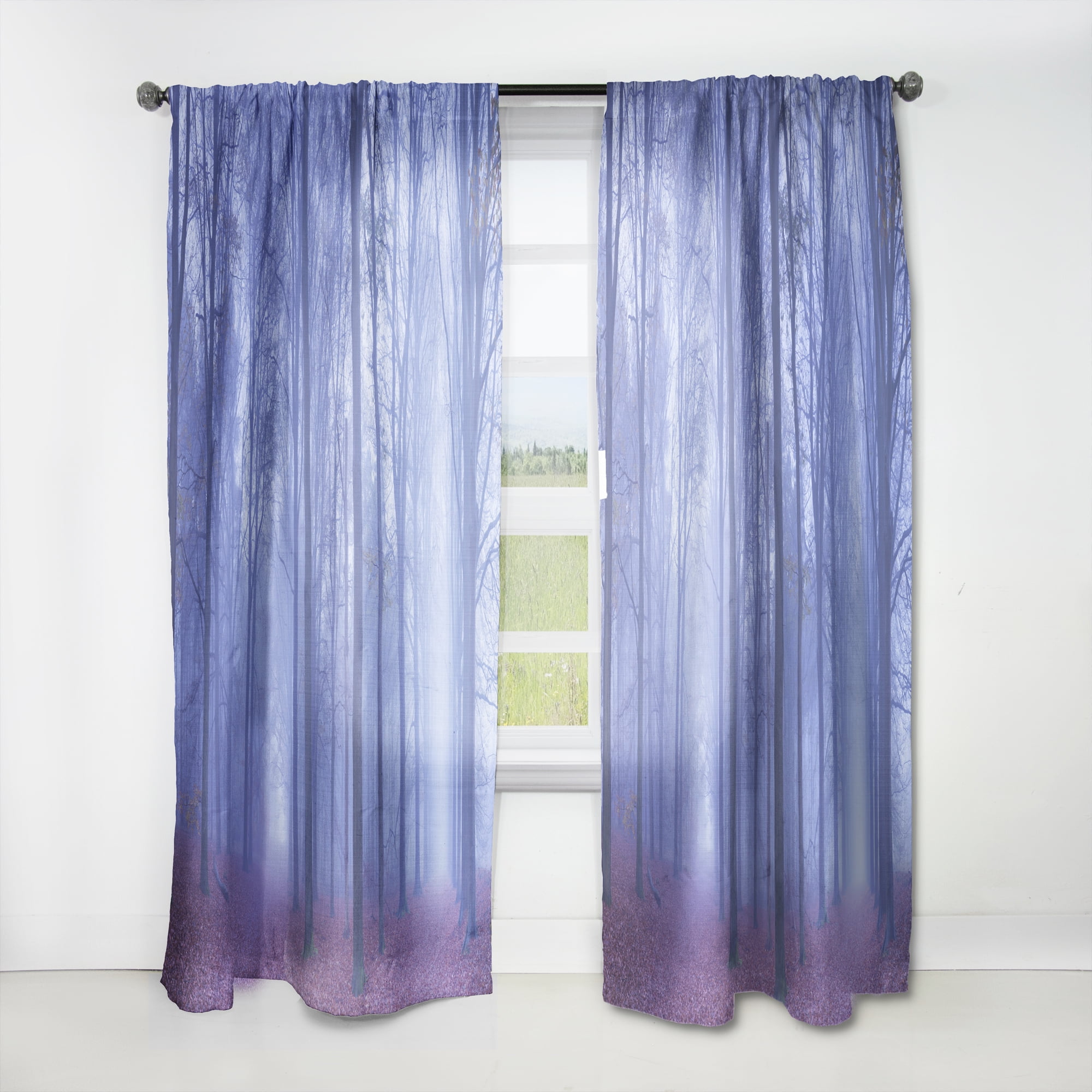 Designart 'Two Paths in Foggy Blue Forest' Landscape Curtain Panel