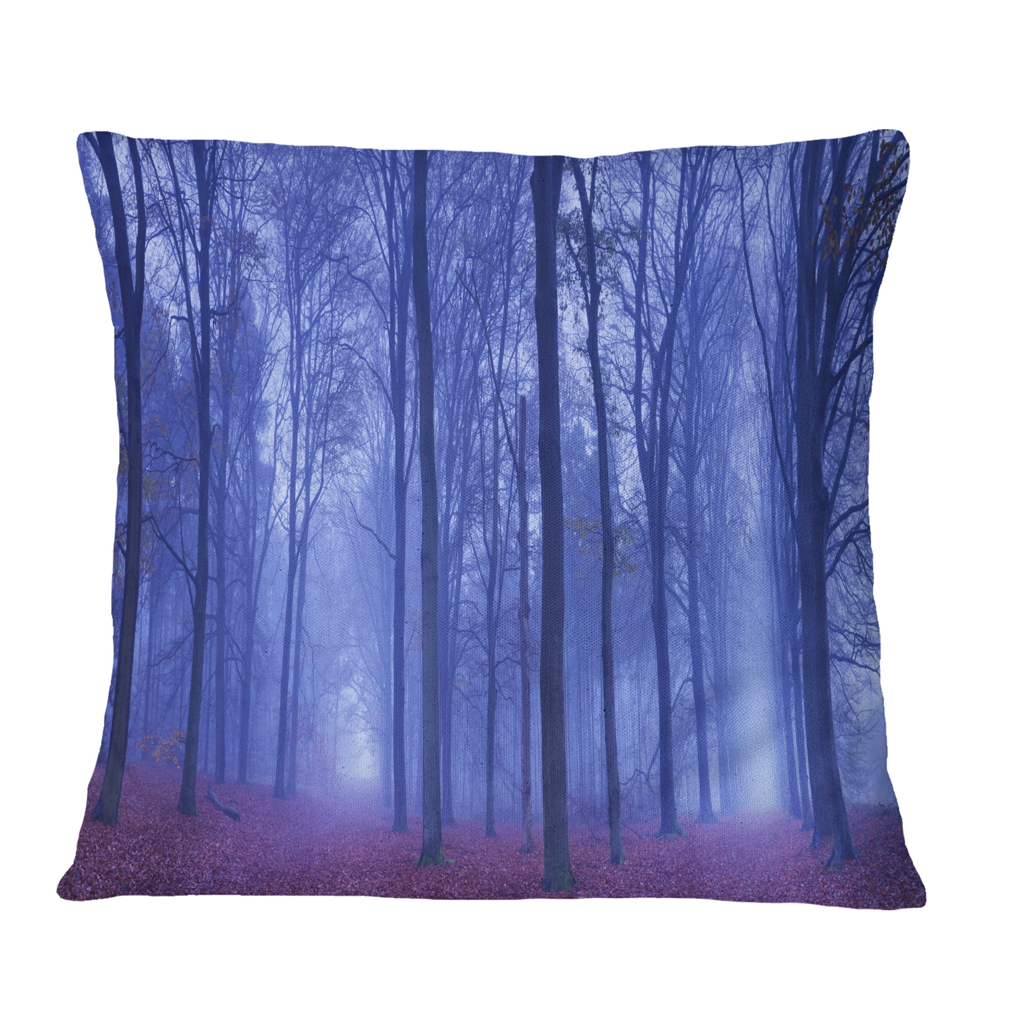 Designart Two Paths in Foggy Blue Forest - Landscape Printed Throw Pillow - 16x16