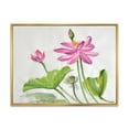 thumbnail image 1 of Designart 'Two Pink Lotus Flowers With Green Leaves' Traditional Framed Canvas Wall Art Print, 1 of 5