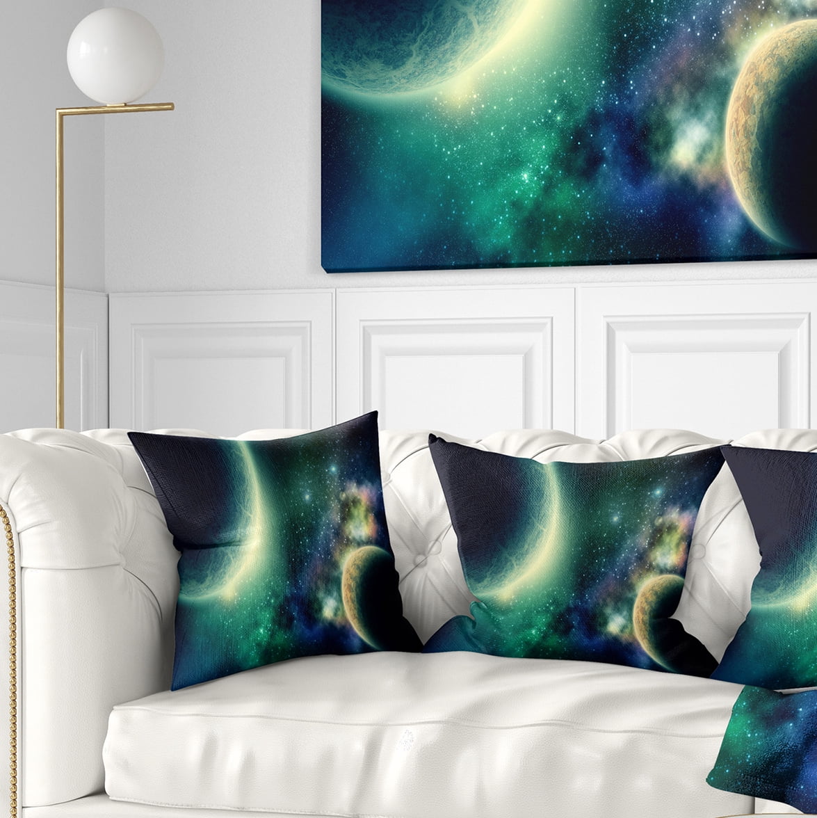 Designart Two Planets - Abstract Throw Pillow - 16x16