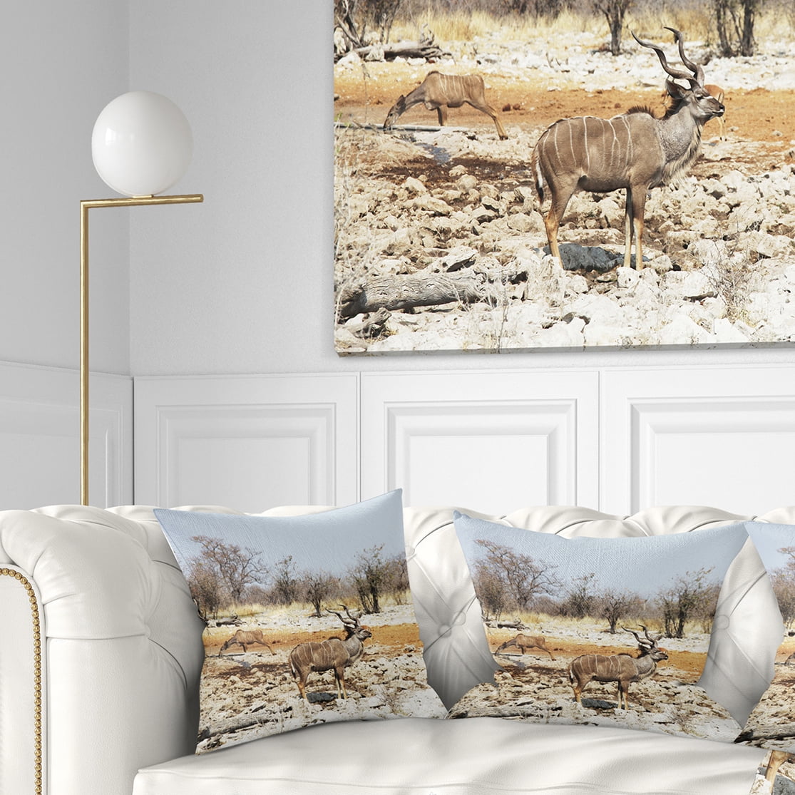 Designart Two Smart Wildebeests in Jungle - Landscape Printed Throw Pillow - 18x18
