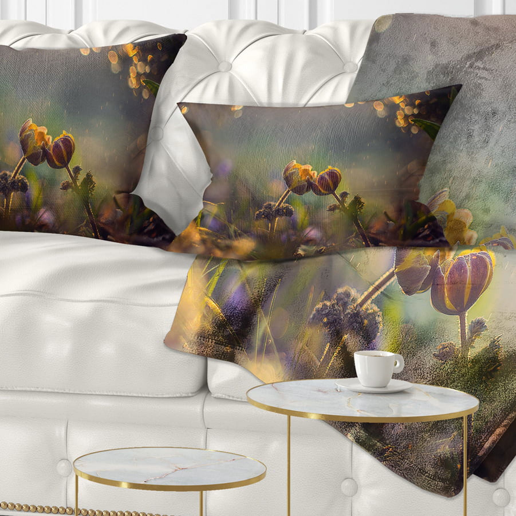 Designart Two Spring Flowers - Floral Throw Pillow - 12x20