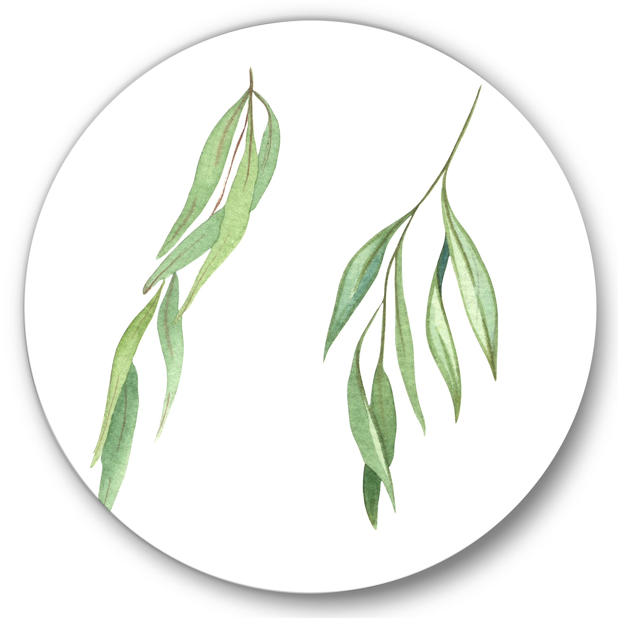 Designart 'Two Willow Branches On White' Farmhouse Circle Metal Wall Art 29x29 - Disc of 29