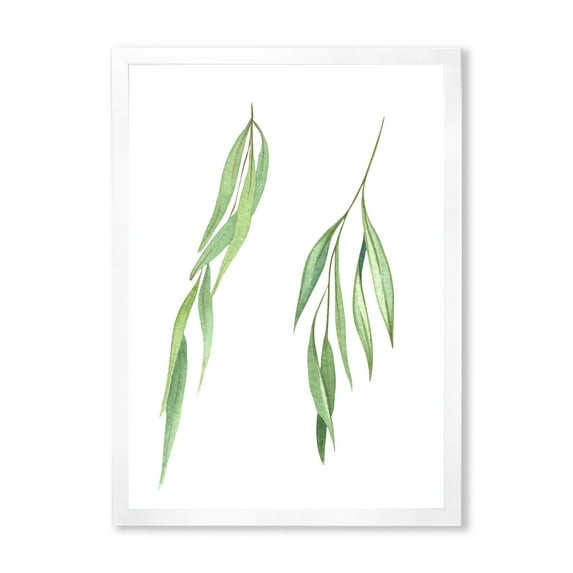 Designart 'Two Willow Branches On White' Farmhouse Framed Art Print