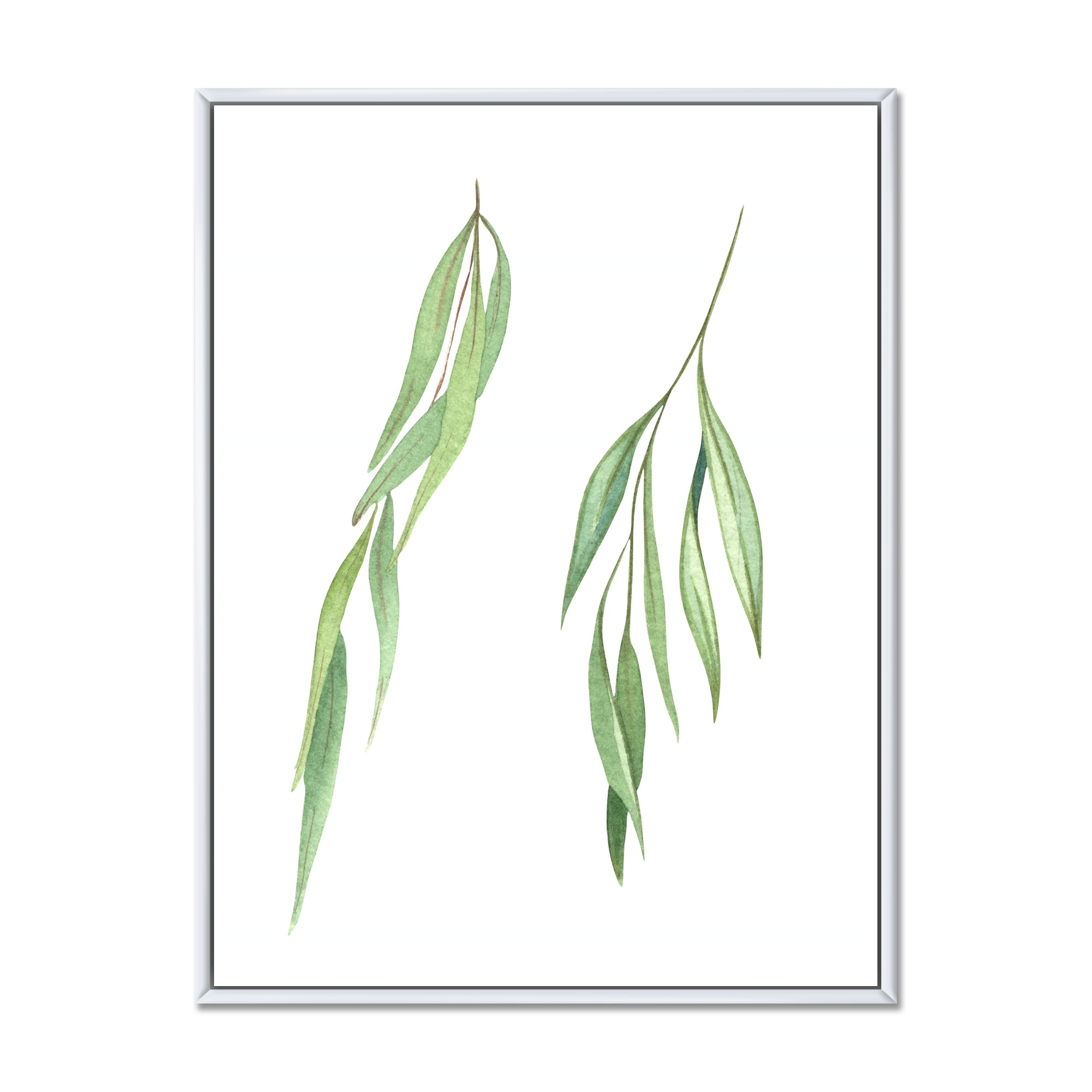Designart 'Two Willow Branches On White' Farmhouse Framed Canvas Wall Art Print
